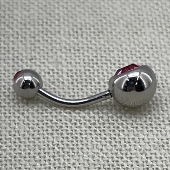 Belly Ring Double Round Stone Pink Gem Surgical Steel Naval Piercing Jewelry - Picture 4 of 6